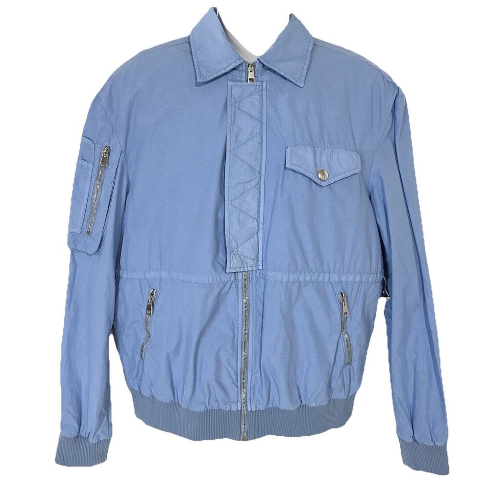 Winnie NY Bomber Jacket Triangle Men's S Light Blue Cotton Blend Made In Italy